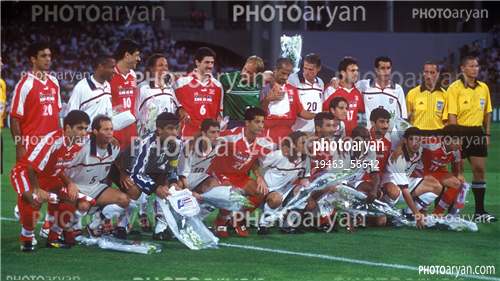 تیم ملی ایران/جام جهانی 1998 فرانسه-احمدرضا عابدزاده Ahmad Reza Abedzadeh,مهرداد میناوند,مهدی پاشازاده,خداداد عزیزی  Khodadad Azizi,مهدی مهدوی کیا,محمد خاکپور,حمید استیلی,علی دایی  Ali Daei,جواد زرینچه,نادر محمدخانی,کریم باقری,