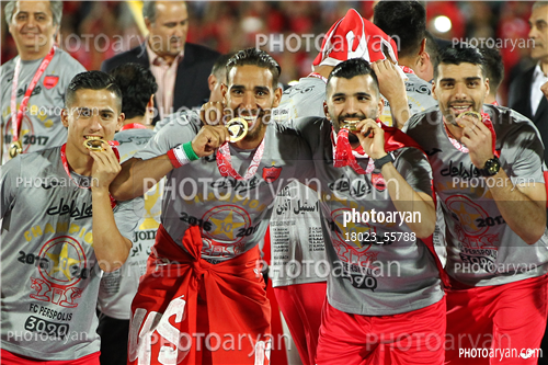 جشن قهرمانی تیم فوتبال پرسپولیس 96/01/30-مهدی طارمی,محسن مسلمان,حمید طاهرخانی,رضا کرملا چعب,